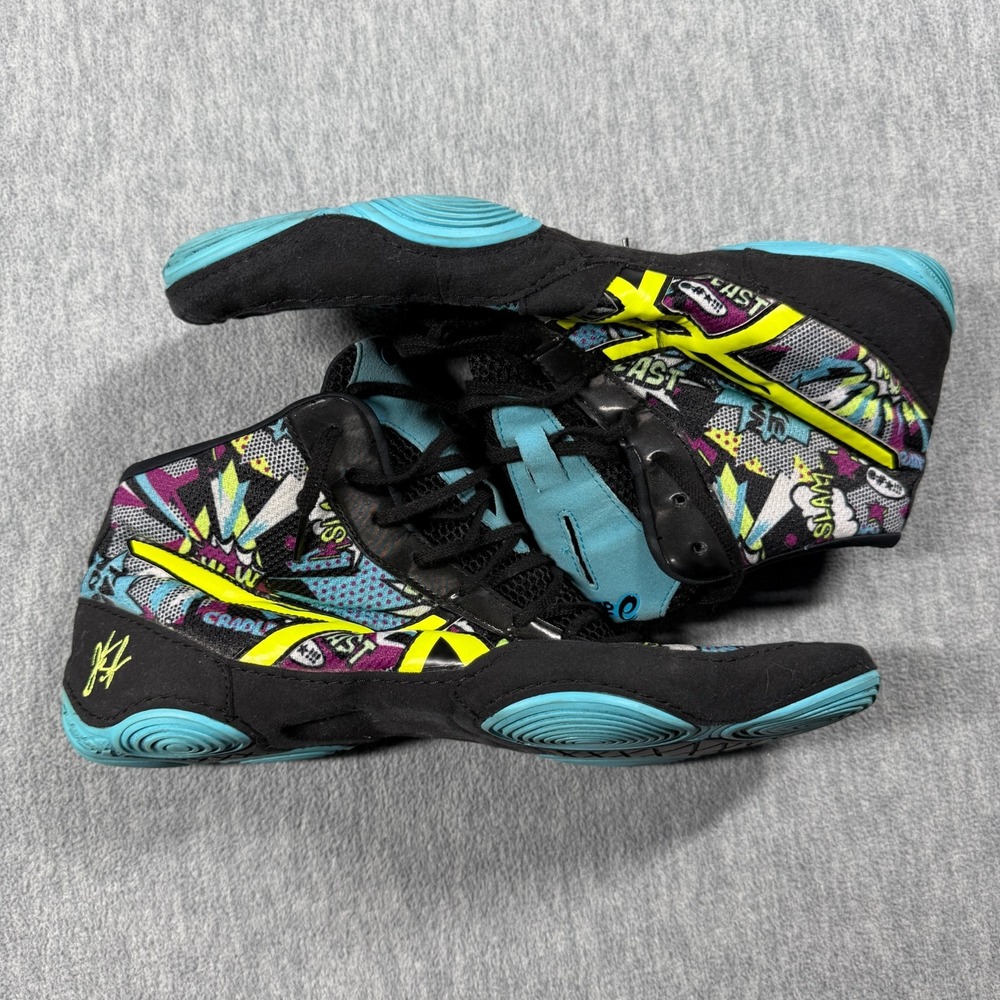 ASICS Cael V7.0 Mens 12 Black Comic Book Wrestling Shoes J501Q High Top